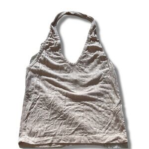 Urban Heritage Ribbed Halter Tank Top | Soft Neutral Y2K Basic
